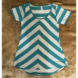 Lularoe Top Size XS Short Sleeve Hi-low Pullover Stripe Green and Gray